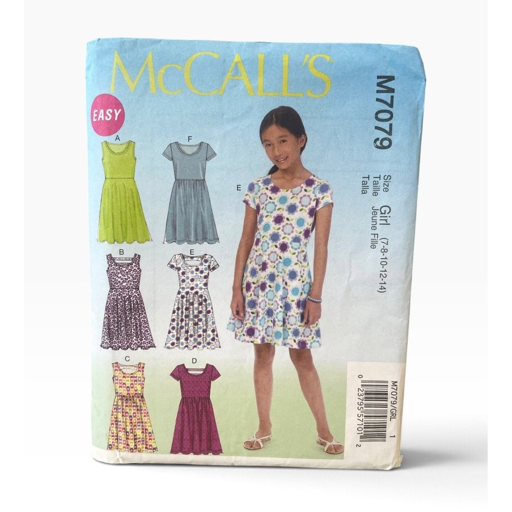 McCall's M7079 Girls' Dresses Size 7-14 Easy Pullover Sewing Pattern Knit Uncut